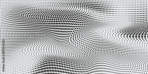Abstract halftone wave dots background. Futuristic twisted grunge pattern, dots, circles. Vector modern optical pop art texture for poster, business card, cov.eps 10