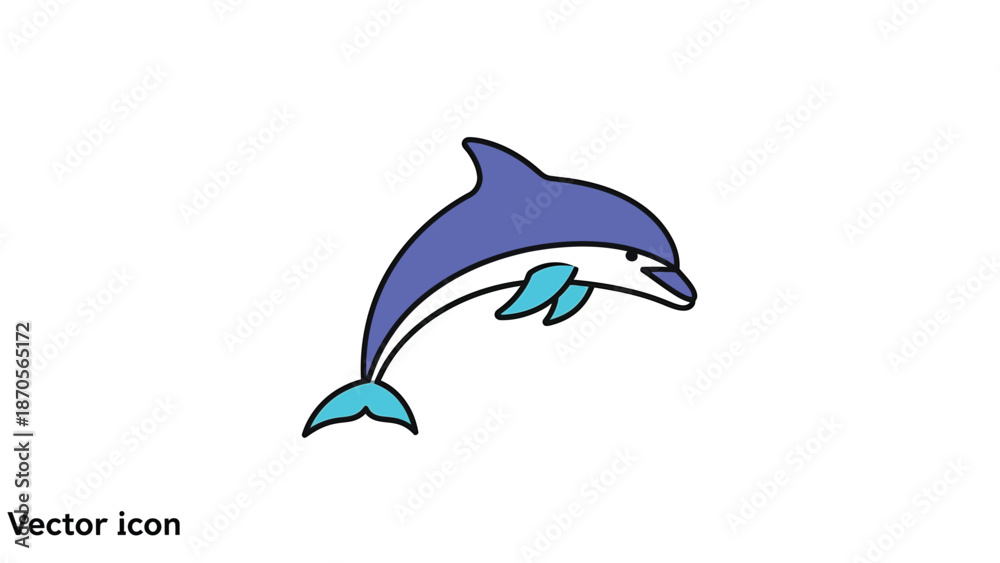 Obraz premium Cartoon dolphin illustration with blue and white colors, vector icon design.