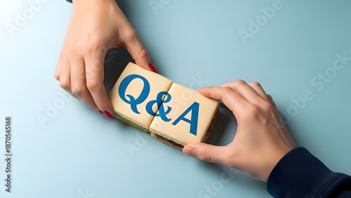 Hands holding a puzzle piece with q a letters symbolizing question and answer concept