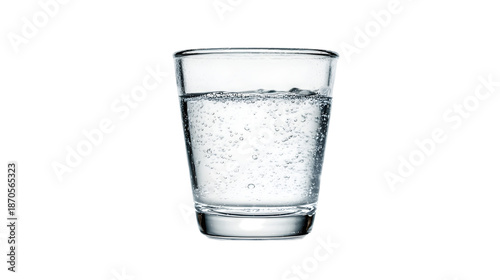 Clear glass filled with sparkling water isolated on white background