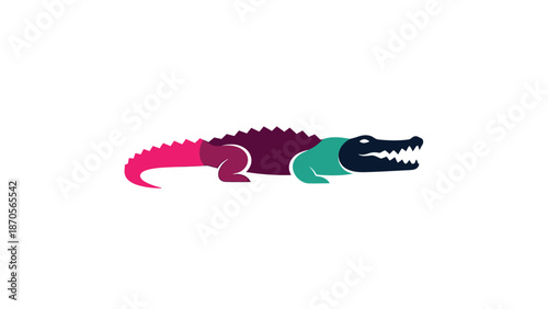 Colorful crocodile illustration, a vibrant reptile design on a white background, perfect for branding.