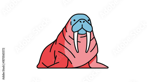 Cartoon illustration of a walrus with large tusks and a blue face.