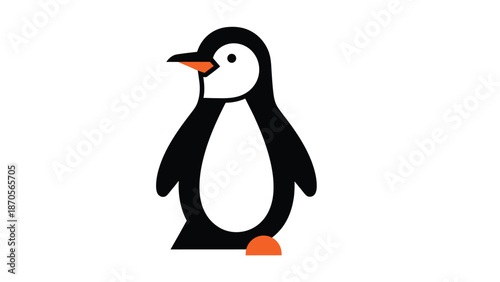Adorable cartoon penguin standing upright with a white belly and orange beak, isolated on white background.