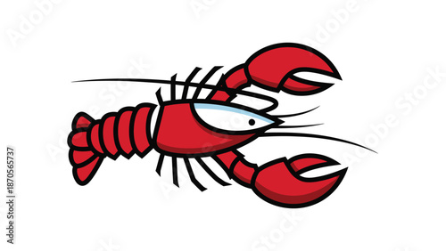 Cartoon lobster illustration with red color and black details on white background.