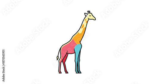 Colorful giraffe illustration standing tall with vibrant body segments and long neck.
