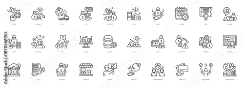 Crisis Management line style icon set. Containing Export, Recession, Import, Cash Flow, Stock, Liquidity