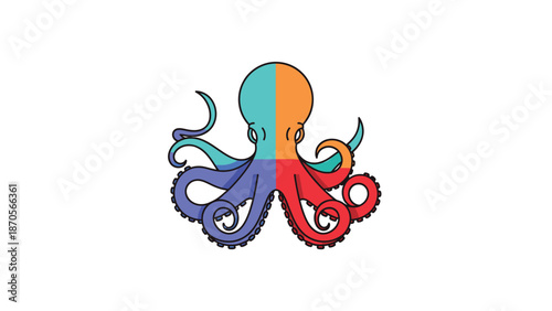 Colorful octopus illustration with vibrant hues and detailed tentacles on white background.