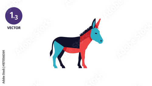 Colorful donkey illustration, vibrant animal artwork, creative design, artistic representation, modern graphic, isolated image.
