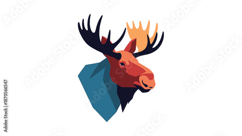 Artistic illustration of a majestic moose head with impressive antlers, vibrant colors.