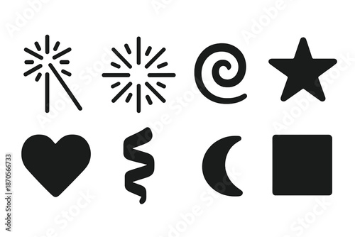 Celebration Icons Flat Lay. Celebration essentials flat lay. Filled icon set of Celebration essentials flat