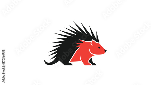 Stylized illustration of a porcupine with sharp quills and a red body.