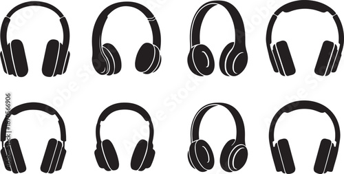 Collection of silhouette headphone icon vector set eps