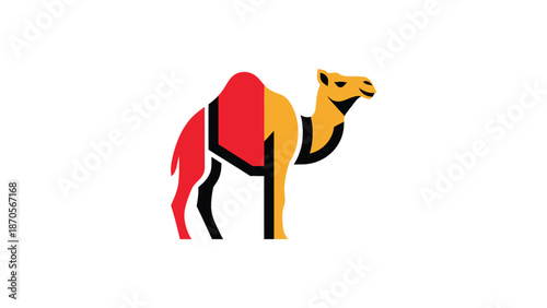 Colorful camel illustration with a unique design and vibrant color scheme, standing proudly.