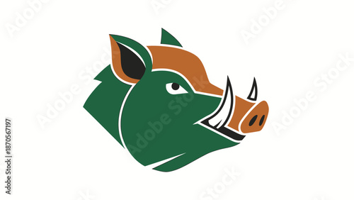 Stylized illustration of a wild boar head with detailed features and colors.