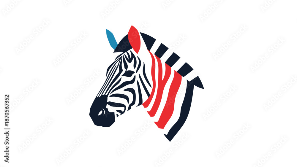 Fototapeta premium Artistic zebra head with a pencil horn, a creative and colorful illustration.