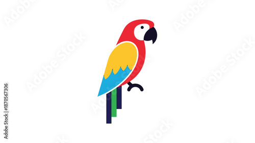 Colorful parrot illustration with vibrant feathers perched elegantly on a branch.