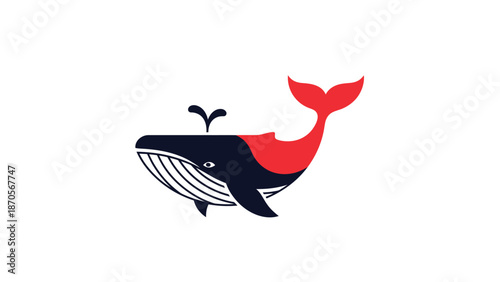 Stylized whale illustration with red and black color scheme on white background.