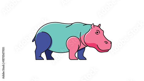 Colorful cartoon illustration of a hippopotamus with vibrant hues and playful design.