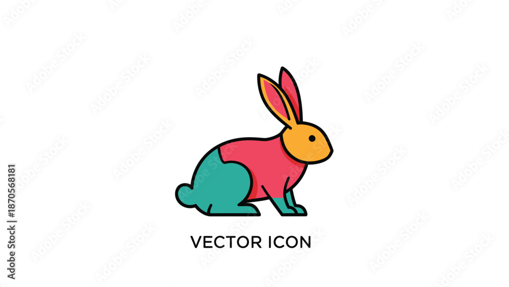 Fototapeta premium Colorful cartoon rabbit illustration with vibrant hues and playful design elements.