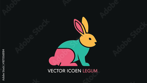 Colorful rabbit illustration with vibrant hues and minimalist design on dark background.