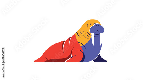 Colorful illustration of a walrus in a minimalist and artistic style, vibrant design.