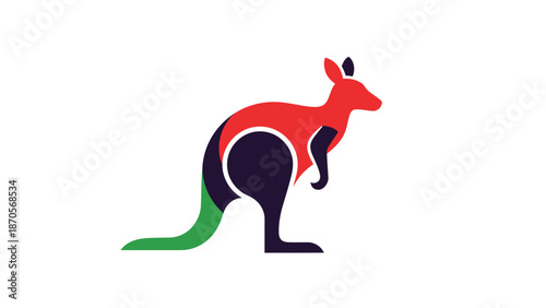 Colorful kangaroo illustration with abstract design and vibrant colors on white background.