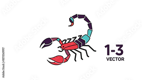 Stylized scorpion vector illustration with vibrant colors and geometric design, perfect for creative projects.