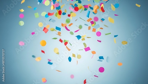 Colorful Confetti Pieces Falling Against Blue Background.