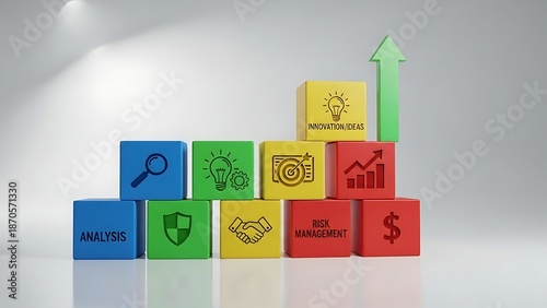Colorful Blocks with Icons and Arrow.