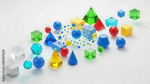Colorful 3D Geometric Shapes Arranged Together.