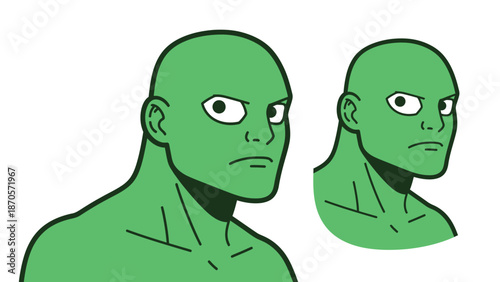 Two Green-Skinned Men with Intense Stares and Strong Features.