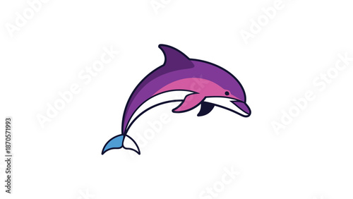 Vibrant and Playful Dolphin Illustration with Purple and Pink Hues, Jumping High.
