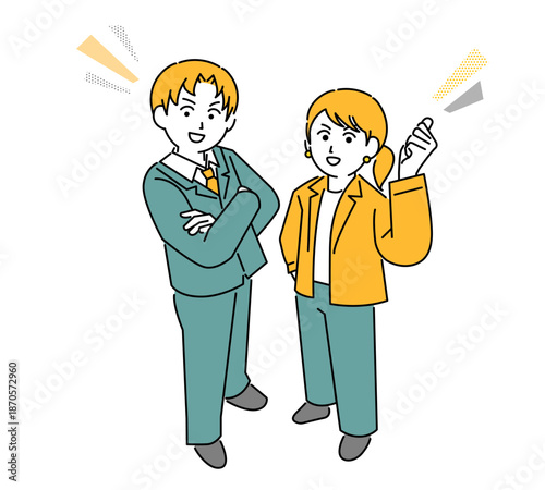 男女ビジネスマンの立ちポーズイラストイメージ