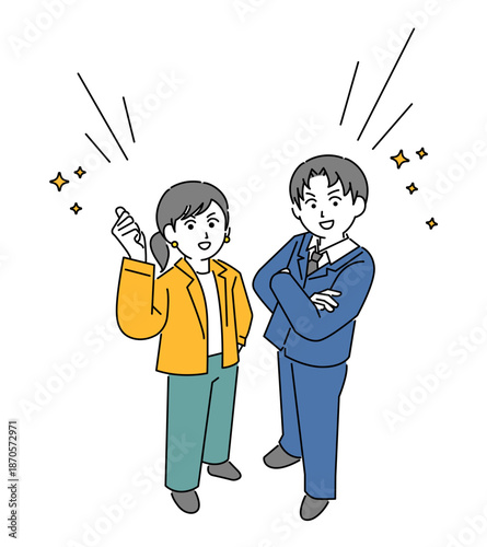 男女ビジネスマンの立ちポーズイラストイメージ