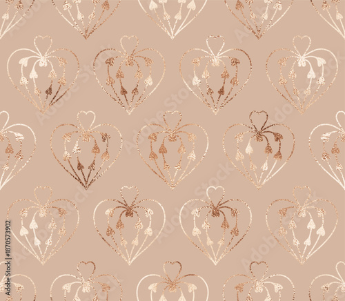 Holiday Valentine's Day seamless pattern with gold glitter hearts.