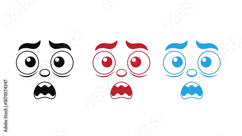 A set of colorful cartoon faces with surprised expressions on a white background