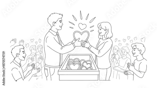 Heartfelt Gift: A poignant scene of love and generosity unfolds as a couple exchanges a heart-shaped gift. Witnessing this tender moment.