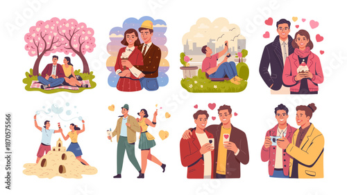 Romantic Moments: A collection of various scenes captures the essence of love, relationships, and the moments of two. Every picture portrays different feelings of love