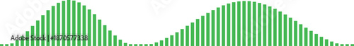 Bimodal distribution graph with green bars on white background Vector