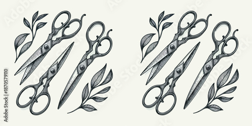 Vector of garden scissors, elegant monoline vector illustration, thin stroke,