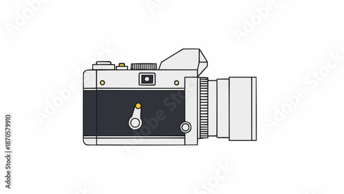 Retro film camera illustration side view isolated on white background.