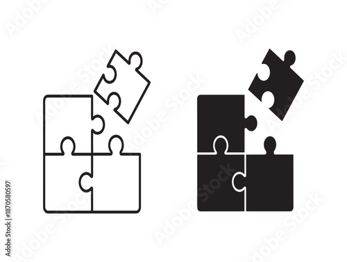 Puzzle pieces connecting and separating representing solutions and challenges in black and white