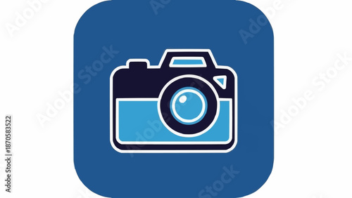 Simple Camera Icon on Blue Background.