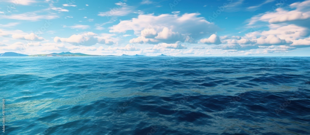 Obraz premium Beautiful ocean view with blue water and sky with white clouds on a sunny day.