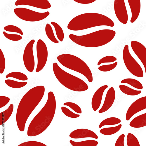 Red Coffee Beans Seamless Pettern Design. Coffee Beans Background Vector