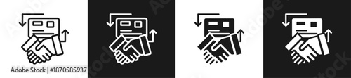 B2B Transaction Line N Glyph Icon Style In White And Black Background