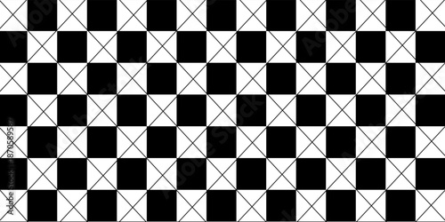 Race flags background with space for text. Chess game or rally sport car competition wallpaper. Black and white squares pattern. Banner with checkered texture. Vector flat illustration