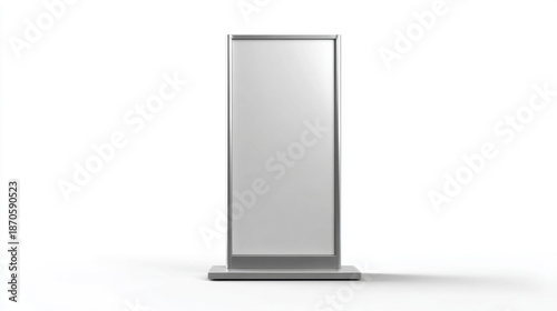 Blank digital display stand with a clean white background for advertising and promotion, A modern, freestanding digital signage kiosk with a blank screen, ready for custom content placement in retail.