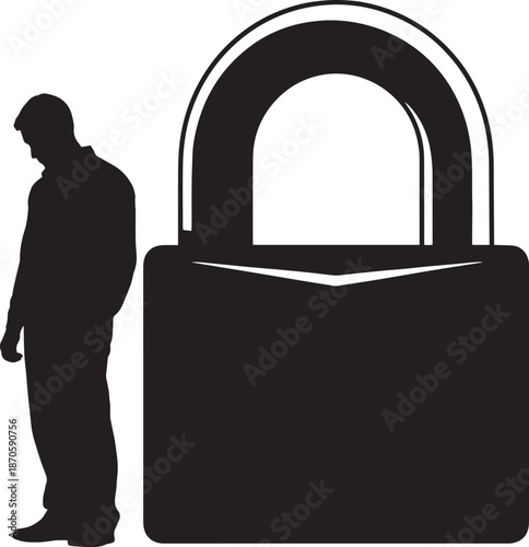 Silhouette of person beside padlock symbolizing emotional confinement and restriction