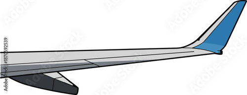 Airplane wing section with blue vertical stabilizer isolated view